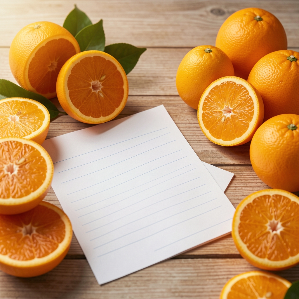 Magnéziumot bemutató szerkesztőségi kompozíció citrusfélékkel és papírjegyzetekkel